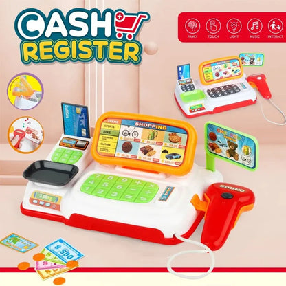 Simulation Cartoon Supermarket Cash Register Toy Home Appliance Series Children Play Home Electric Lighting Sound Register.