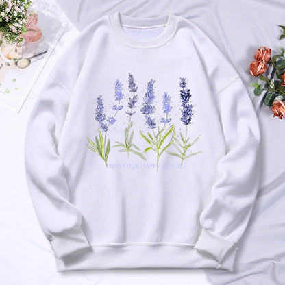 Beautiful Of Lavender Printing Women Hoodie Street Fleece Hoody Crew Neck Autumn Sweatshirt Hip Hop Oversize Clothing Female.
