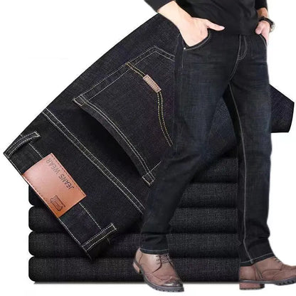 Herrenjeans, lässige Arbeitsjeanshose mit geradem Bein, elastisch, modisch, klassisch, blau und schwarz, Herren-Markenkleidung.