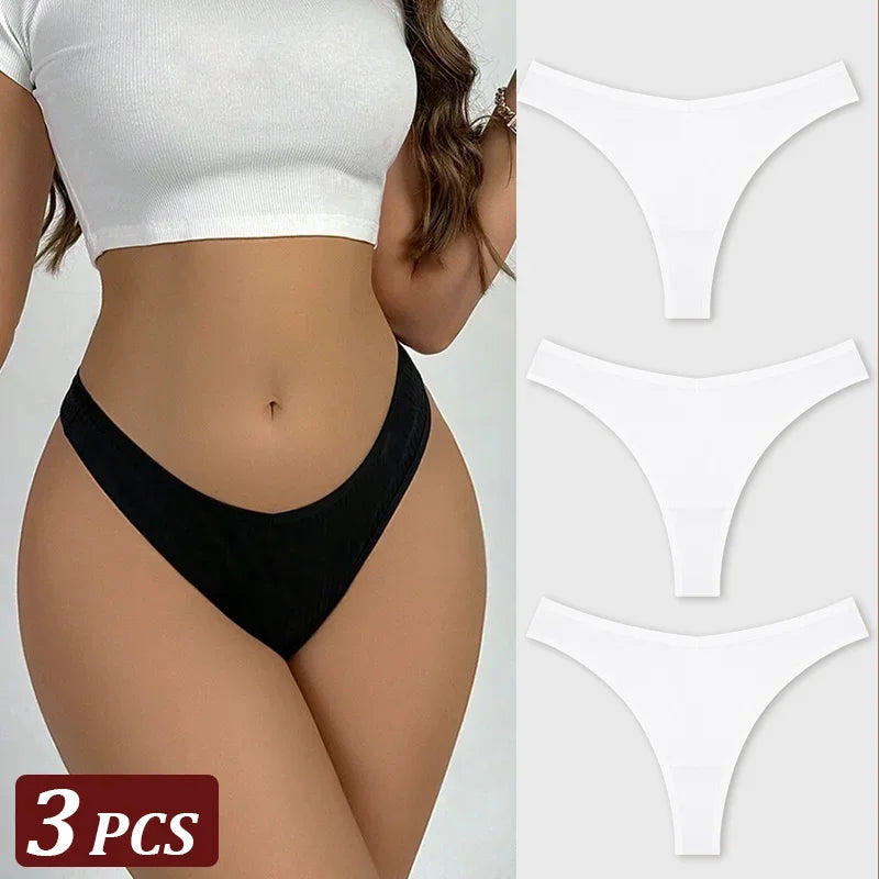 3Pcs/Set Seamless Thong Cotton Women Thin Strap Low Waist High Flexibility Panty Sexy Underwear Ladies Briefs T-back Soft Women