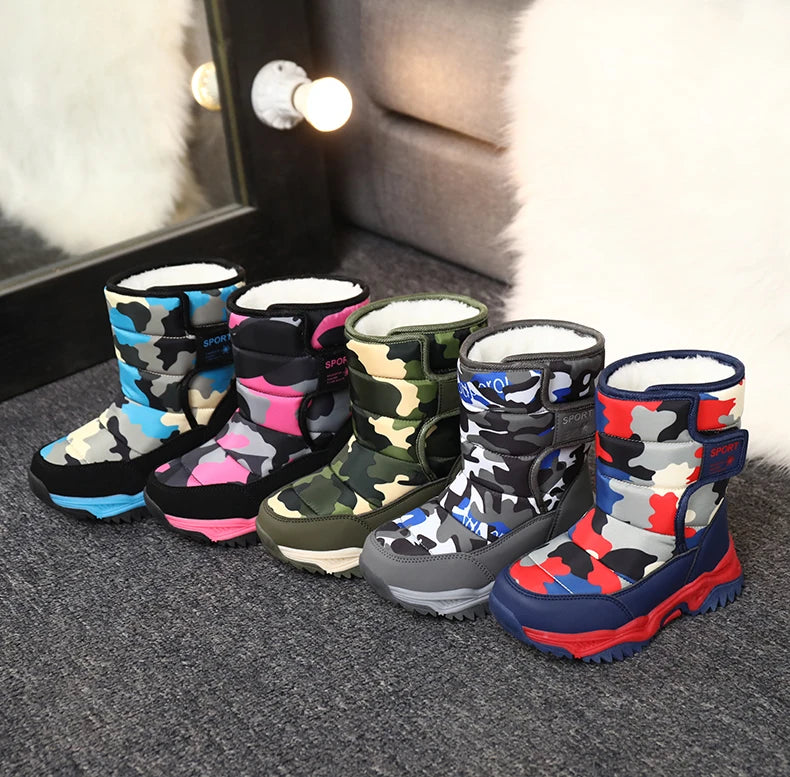 2025 Winter Children Shoes Plush Waterproof Fabric Non-Slip Girl Shoes Rubber Sole Snow Boots Fashion Warm Outdoor Boots.