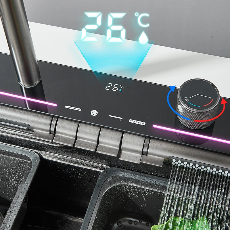 304 Stainless Steel  Multifunctional Kitchen Sink Faucet Set Rainfall Spout Pull Out Sprayer Pure Tap Cold Hot Water Mixer