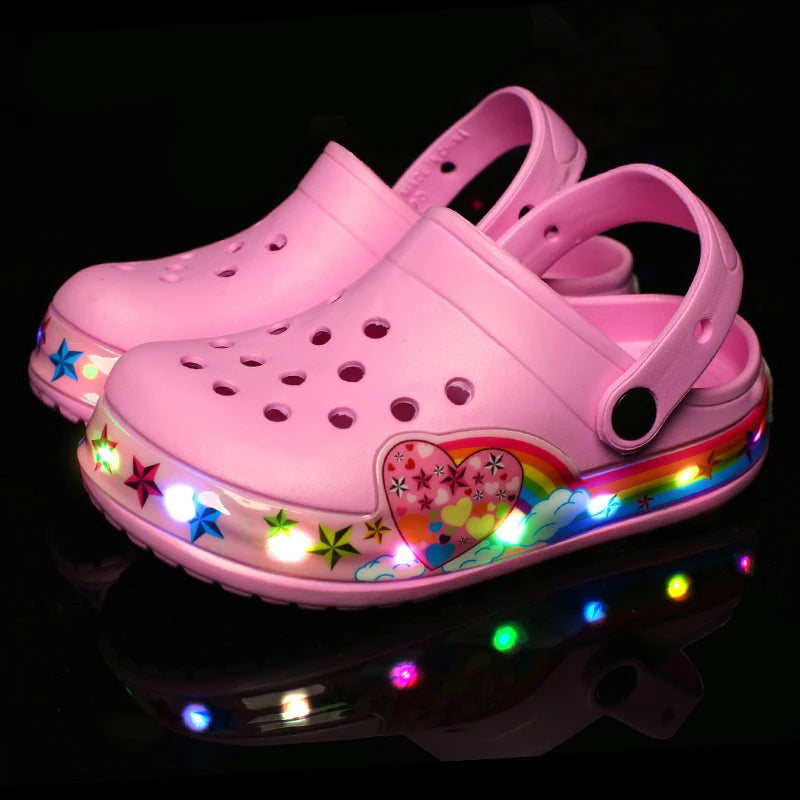 Summer Baby Girls Led Light Sandals Cute Cartoon Children's Casual Shoes Anti-slip Kids Beach Shoes Outdoor Shoes.