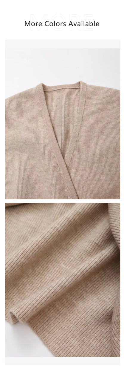 2024 autumn new women's clothing style fashionable European and American style knitted lace up cardigan top and pants set.