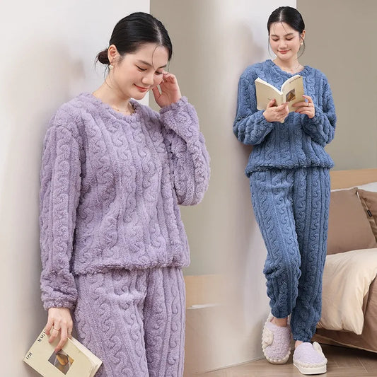 Korallen Samt Neue Warme Pyjamas Homewear Anzug Japanische und Koreanische frauen Herbst und Winter Verdickte Lose Pyjamas Homewear Anzug
