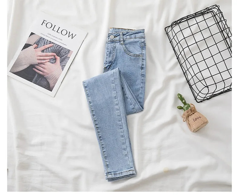 High-Waisted Slimming Jeans Women's Spring Summer New Style Outerwear Tight Fitting Elastic Waistline Legging Shoes