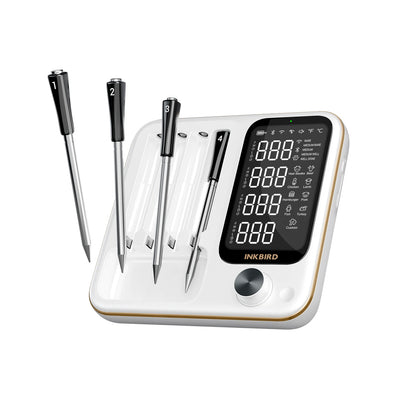 INKBIRD INT-14-BW 3-Mode WiFi/Bluetooth BBQ Thermometer, 4 Wireless Probes, IP67 Waterproof, ±1℃, 25H Battery, Smart App Control.