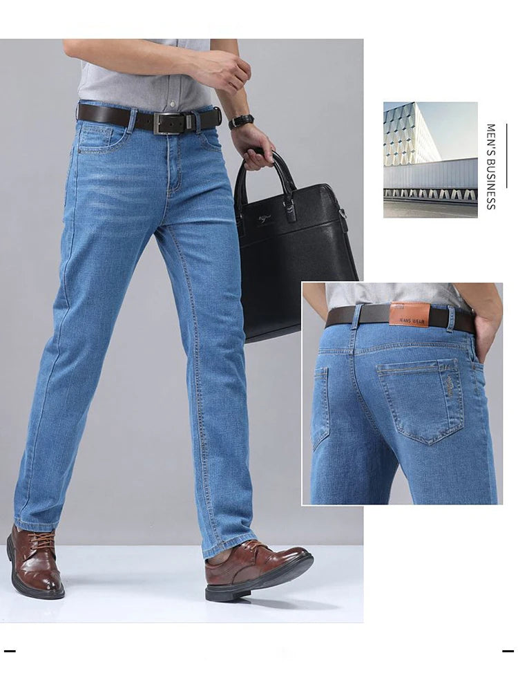2-piece set of summer men's stretch cotton jeans, fashionable and comfortable, slim fit, business straight leg denim pants.