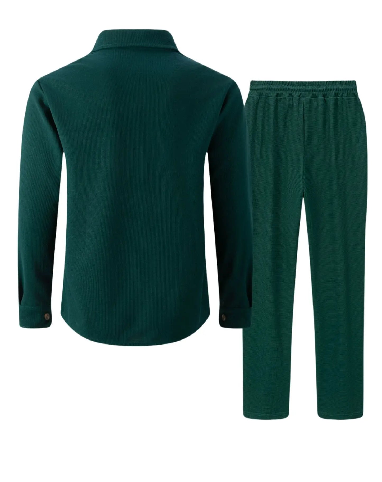 2025 Men's Autumn Casual Street Sport Two-Piece Fashion Solid Color Double-Pocket Collar Buttoned Long-Sleeved Shirt + Pants Set.