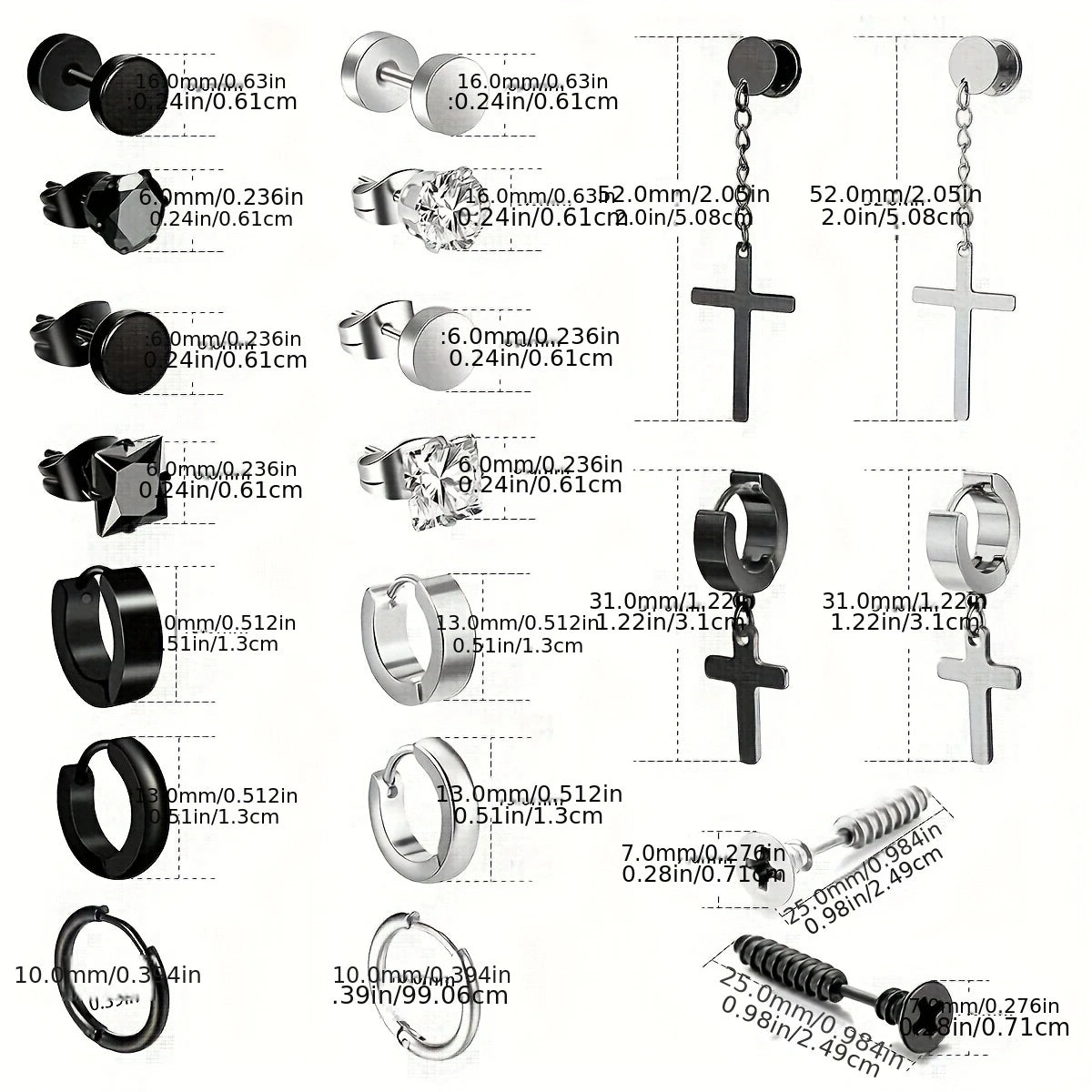 40Pcs Fashion Retro Stainless Steel Earring Set,Cubic Zirconia Tragus Spiral Ear Cartilage Hypoallergenic Piercing Jewelry.