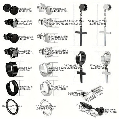 40Pcs Fashion Retro Stainless Steel Earring Set,Cubic Zirconia Tragus Spiral Ear Cartilage Hypoallergenic Piercing Jewelry.