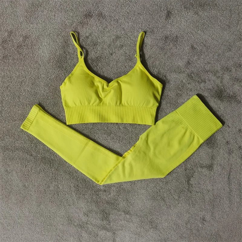 Fitness Yoga Set Seamless Sport Women's Sportswear High Waist Leggings Workout Outfits Two Piece Shorts Sets Womens Gym Clothing