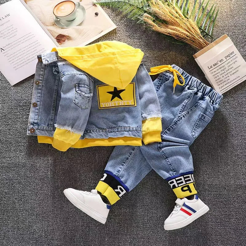 2024 Autumn Winter Boys Jean Set Jacket New Cowboy Jeans Suit Jacket Handsome Children Clothing.