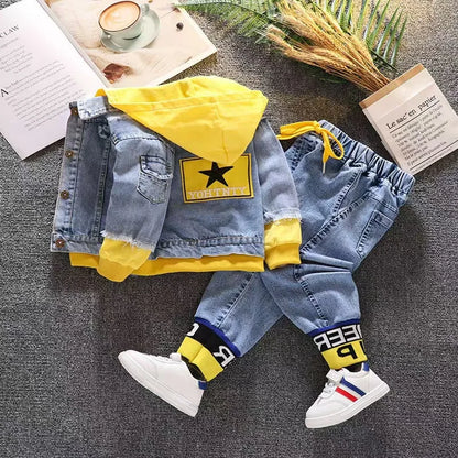2024 Autumn Winter Boys Jean Set Jacket New Cowboy Jeans Suit Jacket Handsome Children Clothing.
