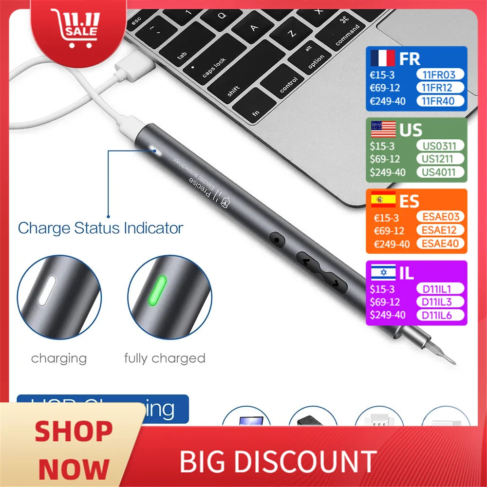 28/62 in 1 Elektro-Schraubendreher-Set, Präzisions-Elektrowerkzeug-Set, wiederaufladbar, kabellos, Mini, kleine Bits für Xiaomi Mobile Cell Repair