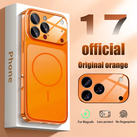 Luxury Large Frame Glass Lens Protect New Phone Case for iPhone 17 Air 16 15 14 13 Pro Max 17 Pro Magsafe Magnetic PC Hard Cover.