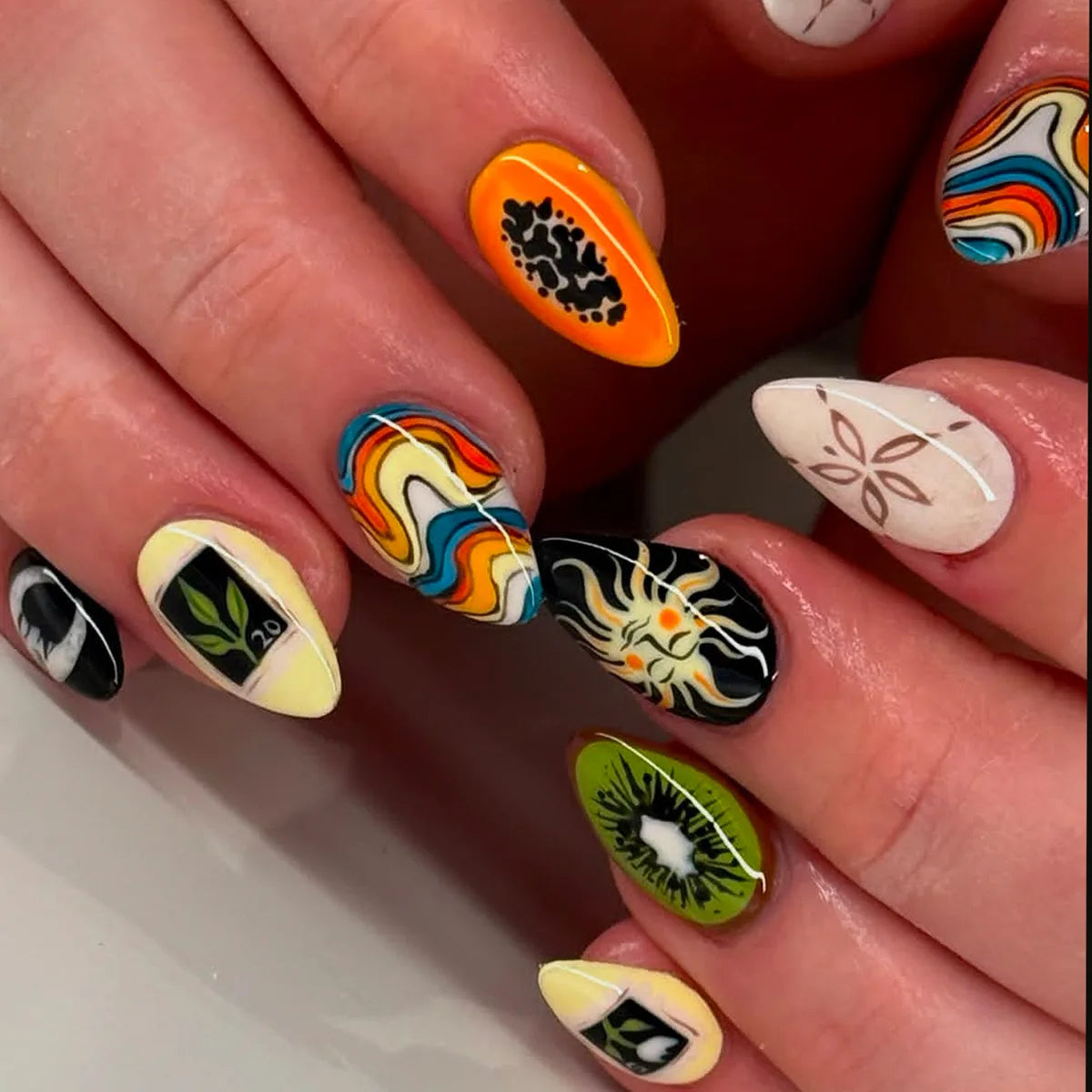 24pcs Vintage Country Style False Nails Cute Cartoon Little Lamb Rabbit Rose Printed Press On Nails Wave Point Bows Fake Nail.