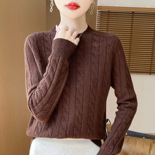Frauen 100% Merino Wolle Verdickung Pullover Oansatz Gestrickte Twisted Pullover Herbst Winter Kaschmir Langarm Kleidung Basis Tops