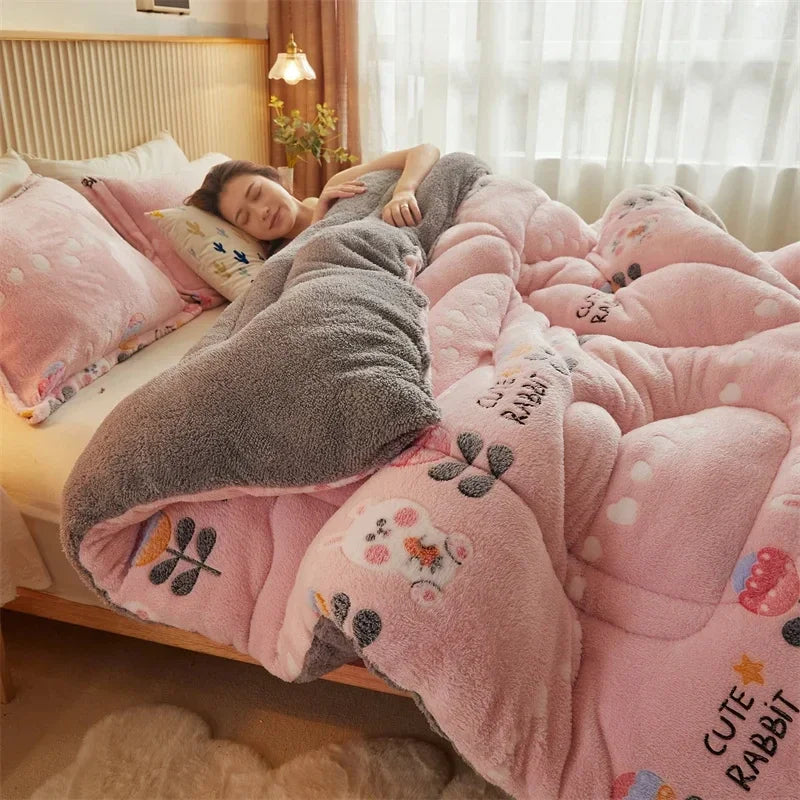 Winter Thicken Blanket Quilt Lamb Wool Double Layer Thick Warm Blanket 150/180/200 Comforter Throw Blankets for Beds Bedding 이불