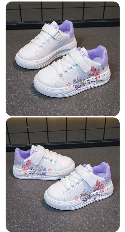 Baby Girls White Shoes Kids Casual Sneakers Cartoon Soft Breathable Fashion Children White PU Leather Shoes Size 26-37