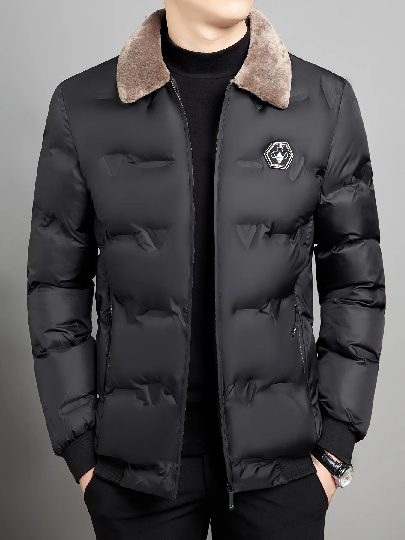 Winter warm jacket, casual business outdoor sports cotton jacket, lapel zipper, real pocket, men's jacket, jacket shirt.