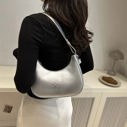 Bowknot Armpit Bag Korean Underarm Bag Luxury PU Leather Y2K Handbag Girls Shoulder Bag.