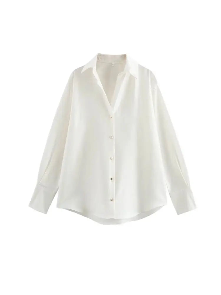 Women's Chic Lapel Collar Blouse Long Sleeve Button-Up Fashion Flowing Top Elegant Female Shirt Office.