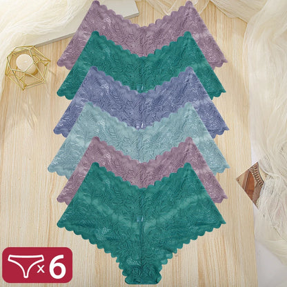 FINETOO 6Pcs Women Floral Lace Panties High Waist Brief Sexy Lingerie Panty Brazilian Underpants Femme Underwear Bikini Intimate