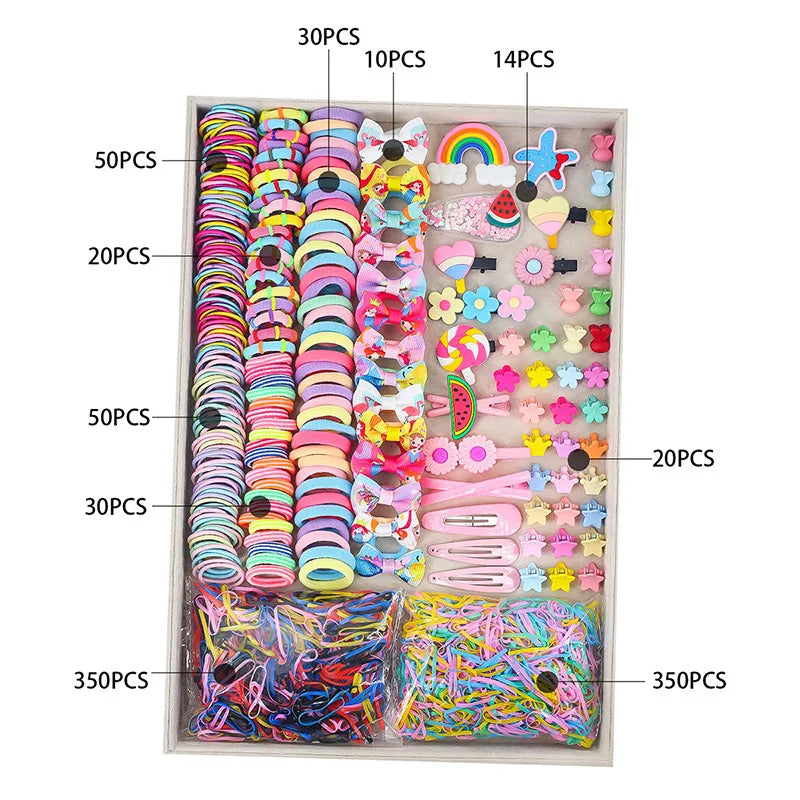 1800PCS Girl Hair Accessories Set Glamour Dainty Hairpins Girl Elastic Hair Bands Hairpins Flower Hair Claws Hair Ties A1314.