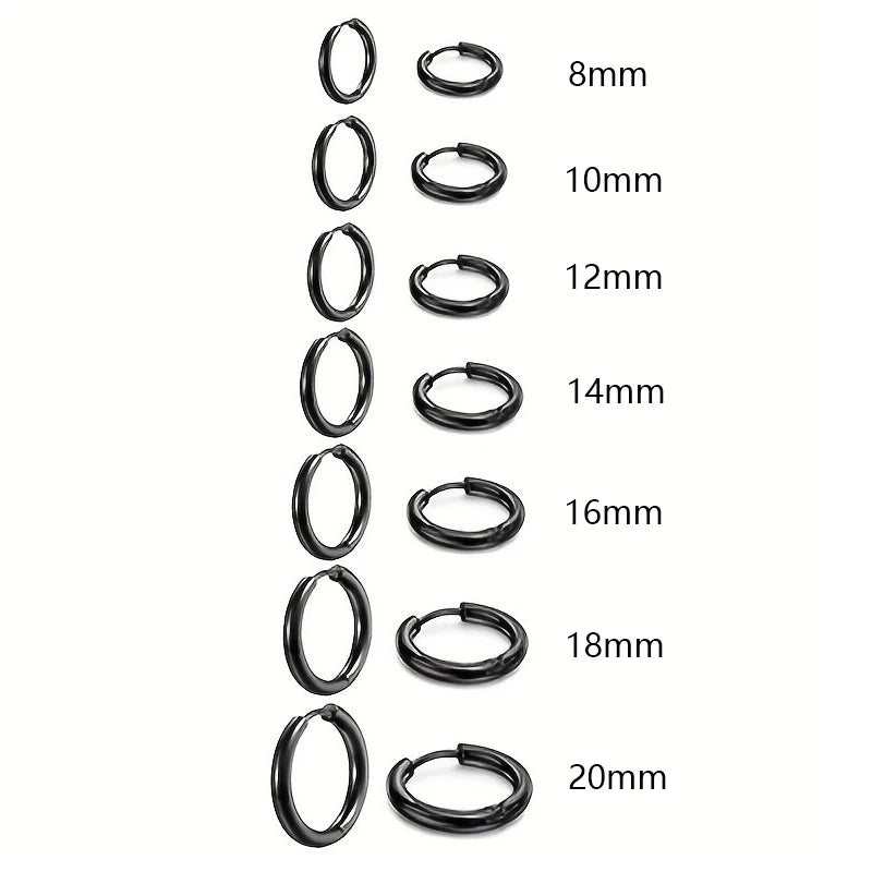 7Pairs/Kit Stainless Steel Huggies Hoop Earrings Multiple Sizes Unisex Sexy Ear Cartilage Piercing Jewelry Wholesale.