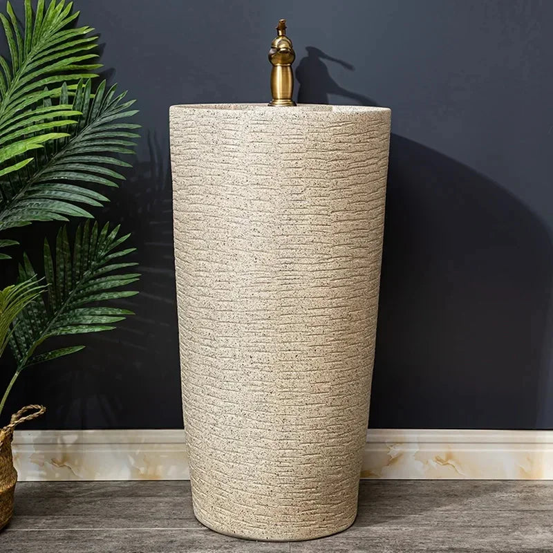 Säulenwaschbecken, Innenhof, integrierter Pool, bodenstehendes Inter-Plattform-Waschbecken, Balkon, Badezimmer, Sockelwaschbecken aus Keramik