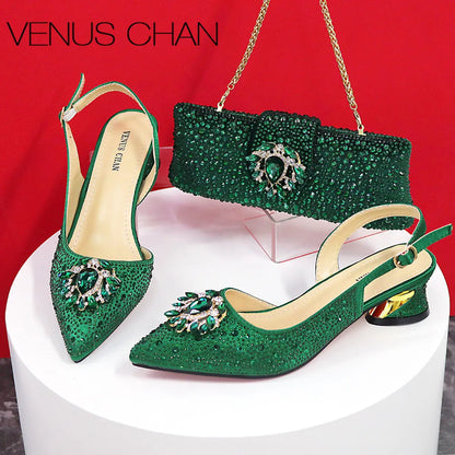 Sandals Woman Summer 2024 Hot Selling Design Pointed Toe Thin Heels Mature Ladies Shoes Matching Bag Set in Red Color