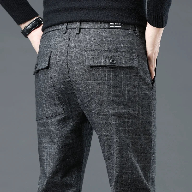 Spring Autumn Korea Plaid Pants Men Fashion Comfortable Elastic Casual Business Trousers Male Formal  Suit Pant.