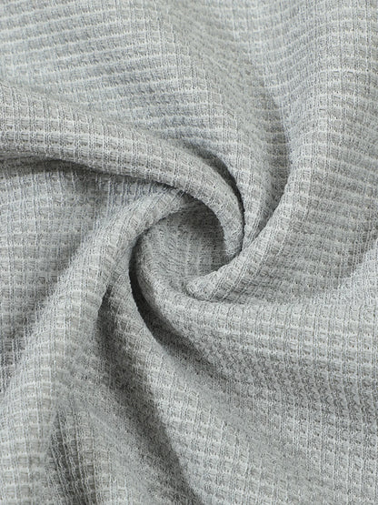 Men's Waffle Check Stand-Up Collar Semi-Casual Business Suit Two-Piece Set Button-Down Top with Comfortable Trousers