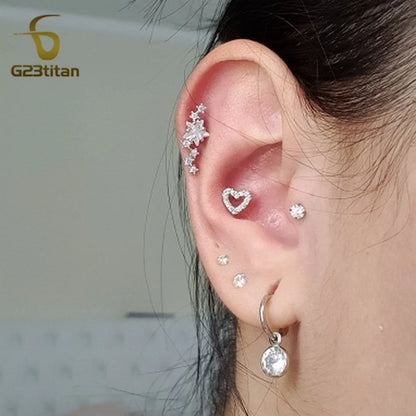 16G 18G Titanium Labret Stud Lip Ring Ear Helix Conch Trage Earring 2-4mm Zircon 0.9mm Internally Threaded Body Piercing Jewelry.