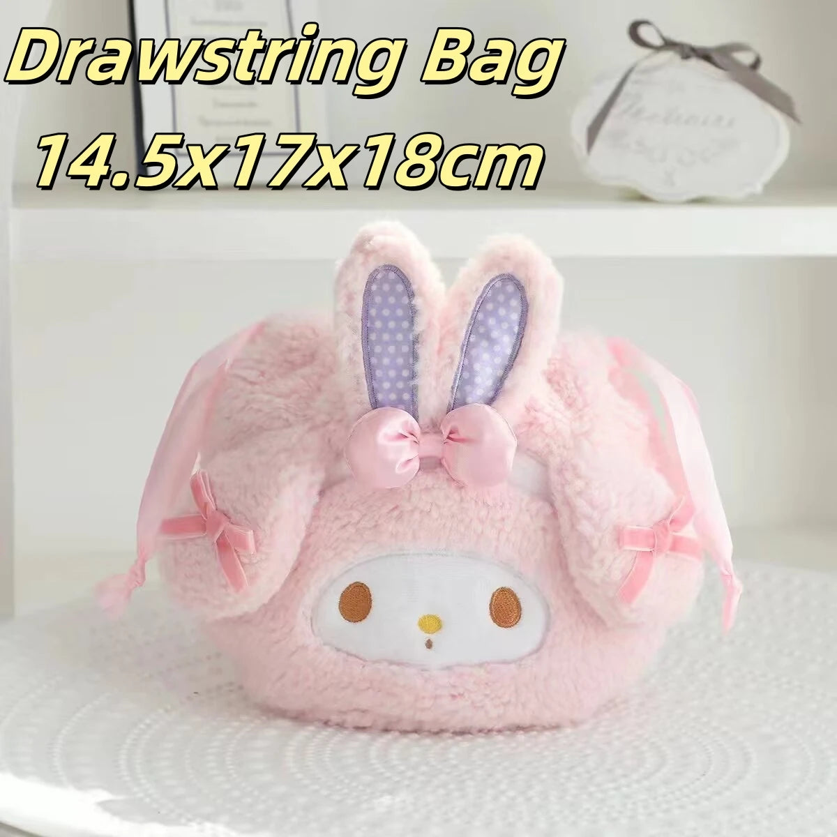 Cute My Melody Sweet Piano Cosmetic Bag Lovely Pink Drawstring Bag Kawaii Jewel Case Japanese Style Plush Bag Gifts Girl