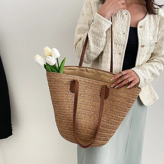 Women's Large Capacity Shoulder Bag Summer Straw Woven Basket Handbag Fashion Female Luxury Designer Beach Bag Bali Shopper Tote.