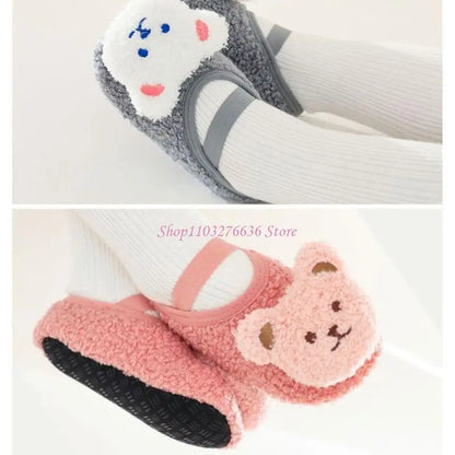 R6FD Warm Winter Baby Slippers Toddler Plush Floor Sock Shoes Anti-slip Walking Shoes