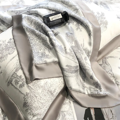 Soft Silky Skin Friendl natural Eucalyptus Fiber Lyocell Bedding Set Forest Plants Leopard Duvet Cover Set Bed Sheet Pillowcases.