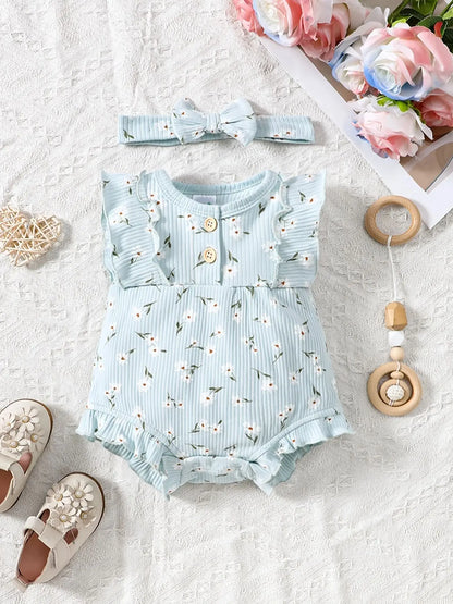 2-teiliger Sommer-Overall für Babys mit Rundhalsausschnitt, Schmetterlingsärmel-Design, süßer, süßer und lebhafter Overall im Prinzessinnen-Stil für Neugeborene.