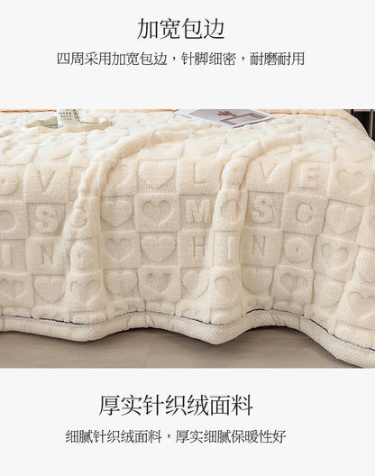 Heart Pattern Coral Fleece Blanket Autumn Winter Double Layer Thicken Warm Plush Blanket for Bed Fluffy Soft Sofa Throw Blankets.