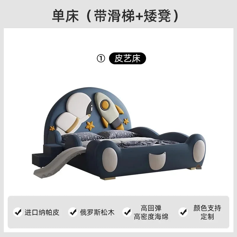 120 x 200 cm, blaues King-Size-Einzelbett, Doppelrahmen, luxuriös, 150 x 200 Heimpadder, Kinderbett, Kopfteil, zum Spielen auf einer Rutsche, Schlafzimmermöbel