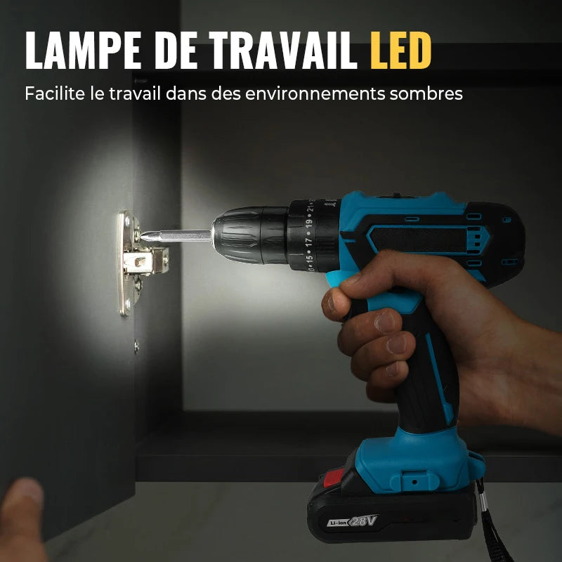 28V Akku-Schlagbohrmaschine Elektroschrauber Elektrischer Bohrhammer Mini Wireless Handbohrmaschine Lithium-Ionen-Akku Elektrowerkzeuge