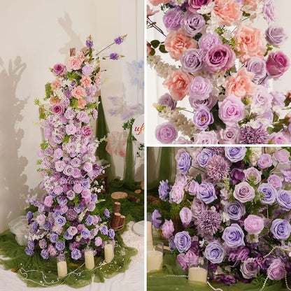 Uflower Gradient Lila Rose Blumenbogen Künstliche Dekorationen für Hochzeit Hintergrund Event Party Blumenarrangement Horn.