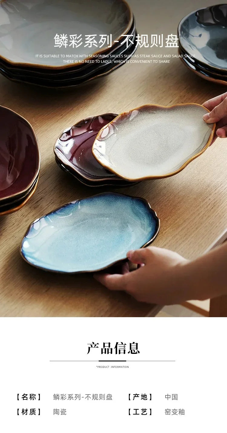 Irregula Ceramic Beef Plate Rice Noodles Soup Bowl Breakfast Bread And Beef Egg Plate.