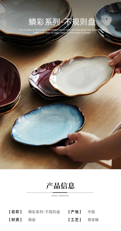 Irregula Ceramic Beef Plate Rice Noodles Soup Bowl Breakfast Bread And Beef Egg Plate.