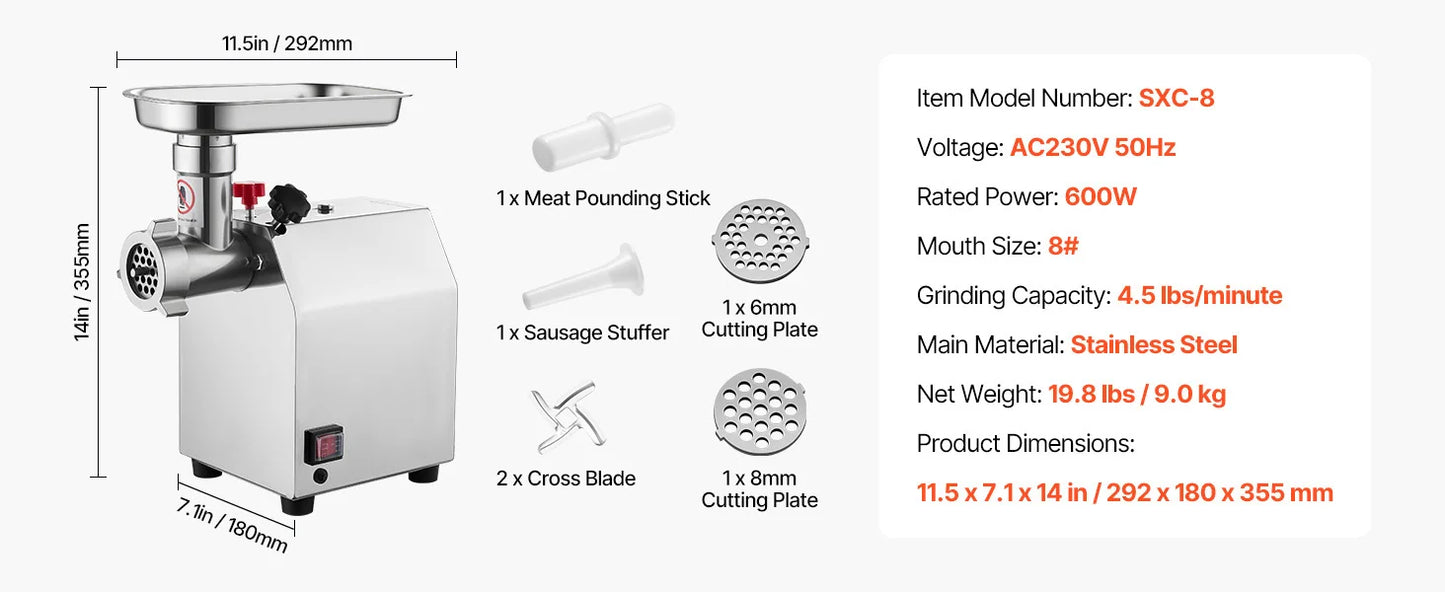 SucceBuy Meat Grinder 4.5 Lbs-9.2Lbs/Min Capacity Electric Meat Mincer w/ Blade Grinding Plate Sausage Maker for Kitchen Home.