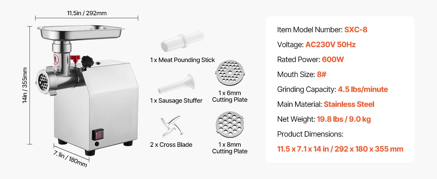 SucceBuy Meat Grinder 4.5 Lbs-9.2Lbs/Min Capacity Electric Meat Mincer w/ Blade Grinding Plate Sausage Maker for Kitchen Home.