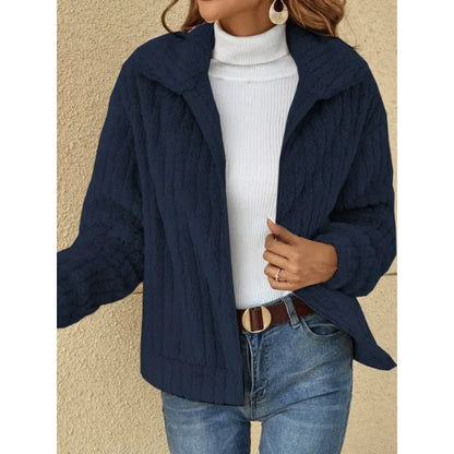 2025, Herbst und Winter, neue Mode, Damenpullover, Mäntel, Übergröße, Fleece-Strickjacke, kurzer Kragen, Tops, Damenbekleidung