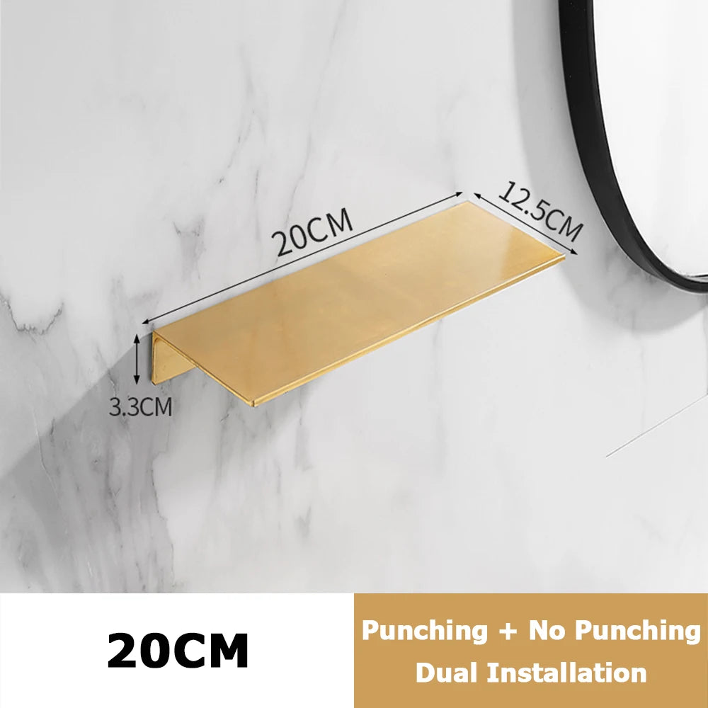 20/30/40/50CM Gebürstet Gold Wand Regal Badezimmer Lagerung Rack Küche Wand Regal Badezimmer Dusche Regale Hause Zubehör